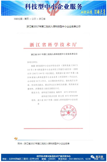 杭州弗沃德精細(xì)化工有限公司正式成為國家級(jí)科技型中小企業(yè)